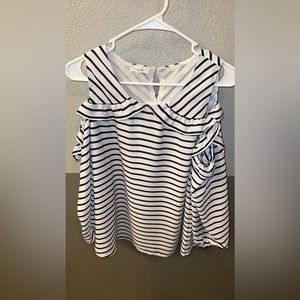 Women’s L Blouse top with black and white stripes, it is an off the shoulder top